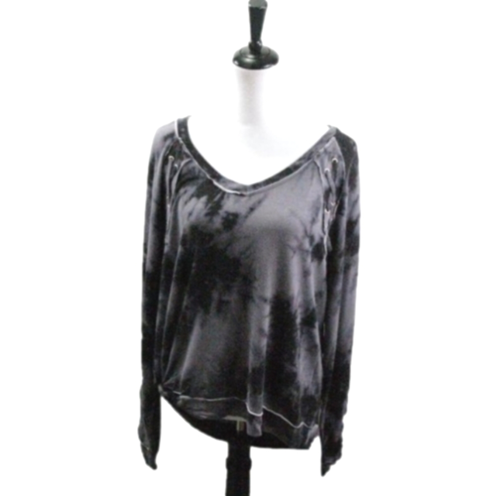 Mudd Gray/Black Tie Dye Kris Cross Accent Long Sleeve Top Size XL
